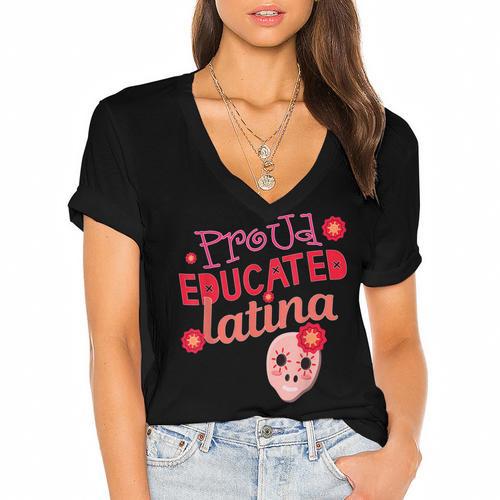 Proud Educated Latina Graduation Masters Degree PhD Women's Jersey Short Sleeve Deep V-Neck Tshirt				 - Best Gift Smart