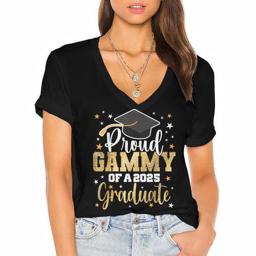 Proud Gammy Of A Class Of 2025 Graduate Senior Graduation Women's Jersey Short Sleeve Deep V-Neck Tshirt				 - Best Gift Smart