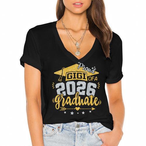 Proud Gigi Of A 2026 Graduate Grad Senior Graduation Women's Jersey Short Sleeve Deep V-Neck Tshirt - Best Gift Smart