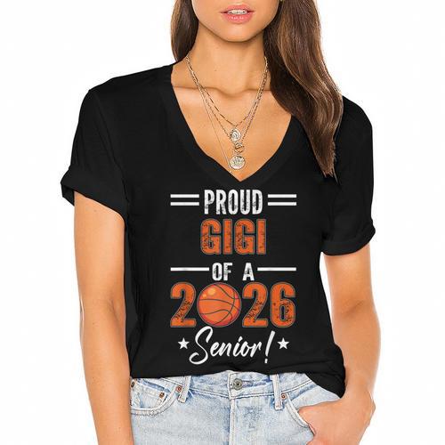 Proud GIGI Of 2026 Senior Basketball Student Graduation Women's Jersey Short Sleeve Deep V-Neck Tshirt				 - Best Gift Smart
