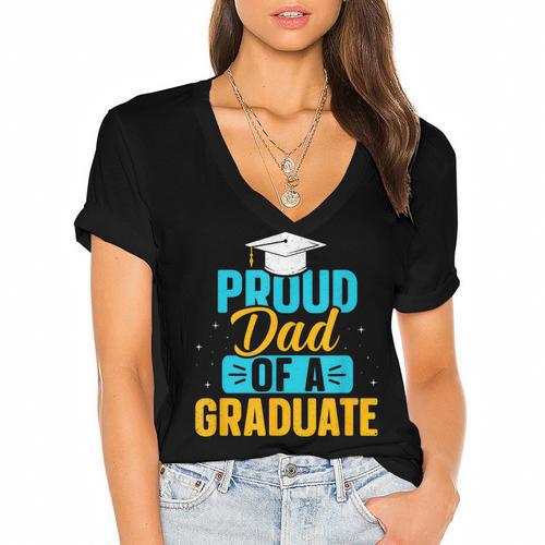 Proud Graduation Dad Father Of Graduates Women's Jersey Short Sleeve Deep V-Neck Tshirt - Best Gift Smart