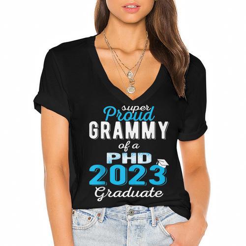 Proud Grammy Class Of 2023 PHD Graduate Doctorate Graduation Women's Jersey Short Sleeve Deep V-Neck Tshirt				 - Best Gift Smart