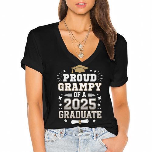 Proud Grampy Of A Class Of 2025 Graduate Senior Graduation Women's Jersey Short Sleeve Deep V-Neck Tshirt				 - Best Gift Smart