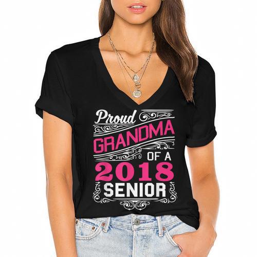 Proud Grandma Of a 2018 Senior Tshirt Graduation Women's Jersey Short Sleeve Deep V-Neck Tshirt				 - Best Gift Smart