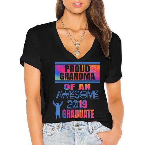 Proud Grandma Of A 2019 Graduate Senior Class Graduation Women's Jersey Short Sleeve Deep V-Neck Tshirt				 - Best Gift Smart