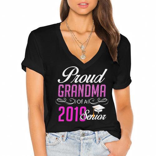 Proud GRANDMA Of A Class 2019 Senior Graduation Women's Jersey Short Sleeve Deep V-Neck Tshirt				 - Best Gift Smart