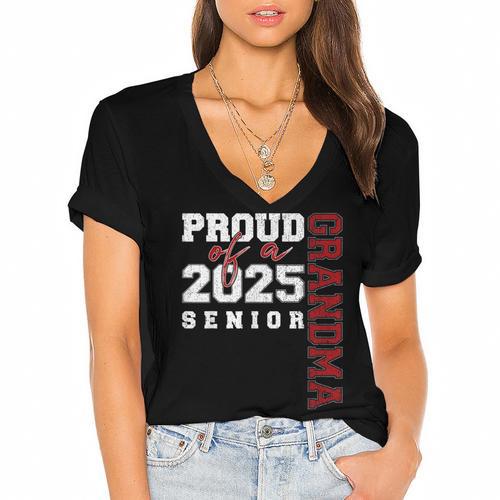 Proud Grandma Of A Class Of 2025 Senior Graduation 25 Women's Jersey Short Sleeve Deep V-Neck Tshirt				 - Best Gift Smart
