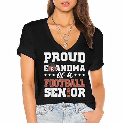 Proud Grandma Of a Football Senior 2026 Graduation Women's Jersey Short Sleeve Deep V-Neck Tshirt - Best Gift Smart