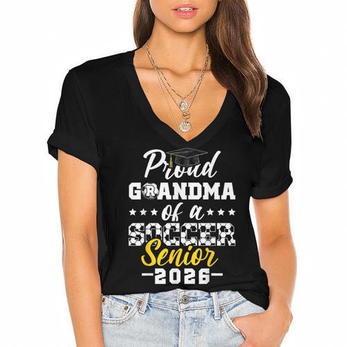 Proud Grandma Of a Soccer Senior 2026 Graduation Gifts Women's Jersey Short Sleeve Deep V-Neck Tshirt				 - Best Gift Smart