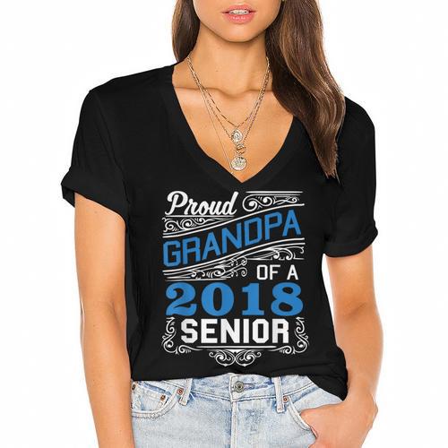 Proud Grandpa Of 2018 Senior T-Shirt Student Graduation Women's Jersey Short Sleeve Deep V-Neck Tshirt				 - Best Gift Smart