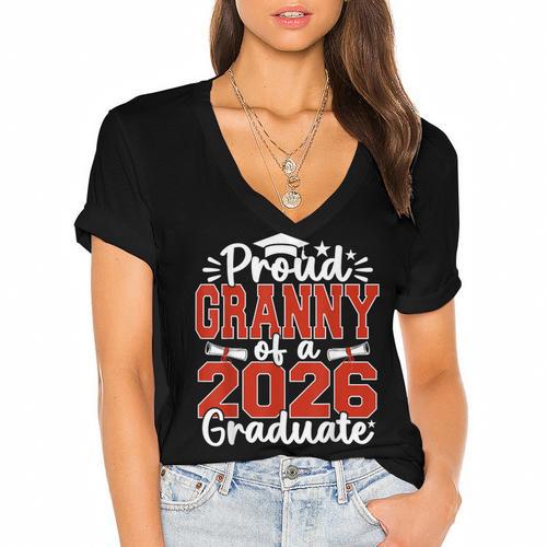 Proud Granny Of A Class Of 2026 Graduate Senior Graduation Women's Jersey Short Sleeve Deep V-Neck Tshirt				 - Best Gift Smart