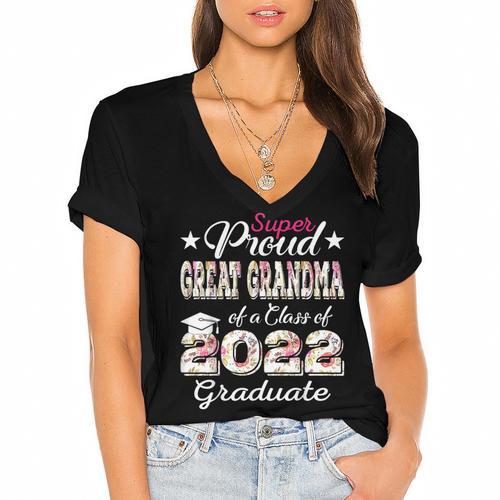 Proud Great Grandma Of 2022 Graduate Class 2022 Graduation Women's Jersey Short Sleeve Deep V-Neck Tshirt - Best Gift Smart