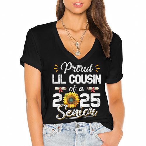 Proud Lil Cousin Of A Class Of 2025 Senior Graduation 2025 Women's Jersey Short Sleeve Deep V-Neck Tshirt				 - Best Gift Smart