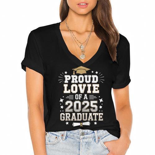 Proud Lovie Of A Class Of 2025 Graduate Senior Graduation Women's Jersey Short Sleeve Deep V-Neck Tshirt				 - Best Gift Smart