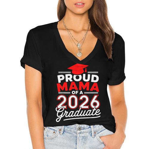Proud Mama Of A 2026 Graduate Class Of 2026 Mom Graduation Women's Jersey Short Sleeve Deep V-Neck Tshirt				 - Best Gift Smart
