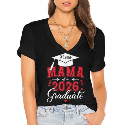 Proud Mama Of a Class Of 2026 Graduate For Graduation Women's Jersey Short Sleeve Deep V-Neck Tshirt				 - Best Gift Smart