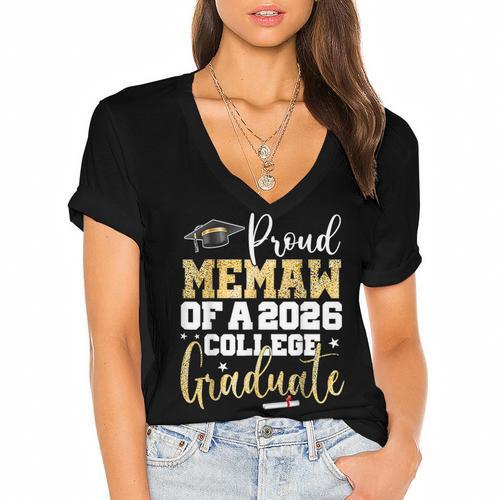 Proud Memaw Of 2026 Graduate College Graduation Women's Jersey Short Sleeve Deep V-Neck Tshirt				 - Best Gift Smart