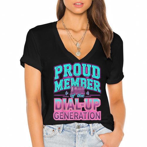 Proud Member Of The Dial Up Club Tech Nostalgia Top Women's Jersey Short Sleeve Deep V-Neck Tshirt - Figerry