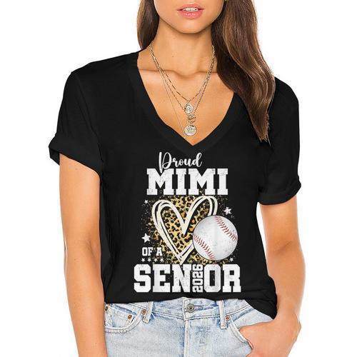 Proud Mimi Of A 2026 Senior Baseball Graduation Leopard Women's Jersey Short Sleeve Deep V-Neck Tshirt				 - Best Gift Smart