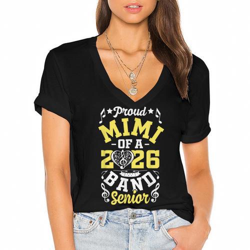 Proud Mimi Of a Band Senior 2026 Graduation Women's Jersey Short Sleeve Deep V-Neck Tshirt				 - Best Gift Smart