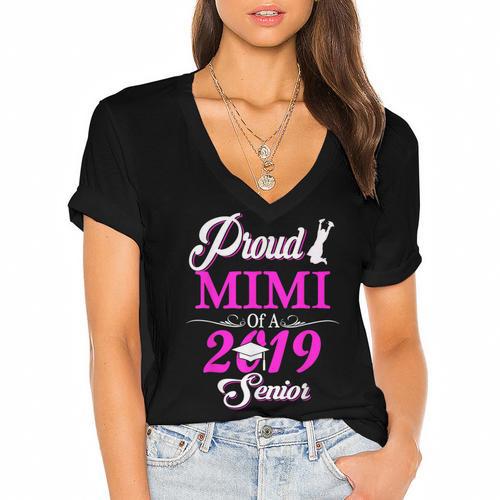 Proud MIMI Of A Class 2019 Senior Tshirt Graduation Women's Jersey Short Sleeve Deep V-Neck Tshirt				 - Best Gift Smart