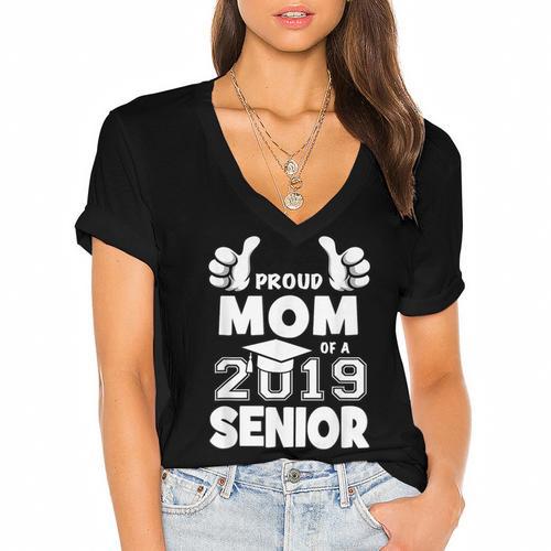Proud Mom Of A 2019 Senior School Graduation Shirt Women's Jersey Short Sleeve Deep V-Neck Tshirt - Best Gift Smart