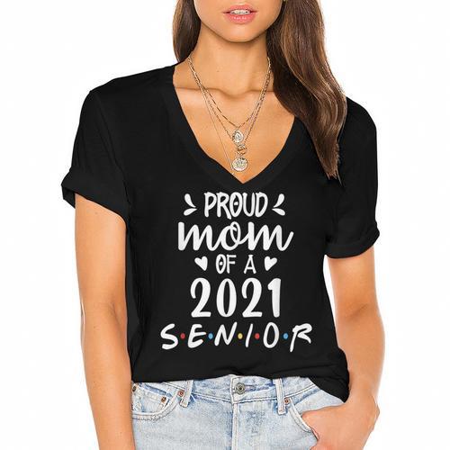 Proud Mom Of a 2021 Senior Graduation Women's Jersey Short Sleeve Deep V-Neck Tshirt - Best Gift Smart
