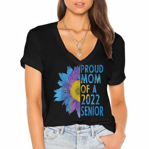 Proud Mom Of a 2022 Senior Shirt Graduation 2022 Women's Women's Jersey Short Sleeve Deep V-Neck Tshirt				 - Best Gift Smart
