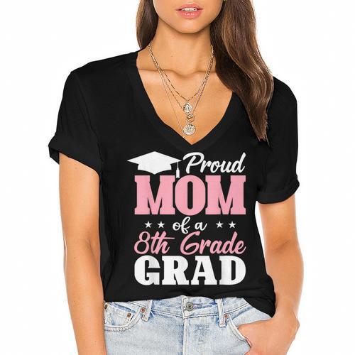 Proud Mom Of An Awesome 8th Grade Graduate 2026 Graduation Women's Jersey Short Sleeve Deep V-Neck Tshirt				 - Best Gift Smart