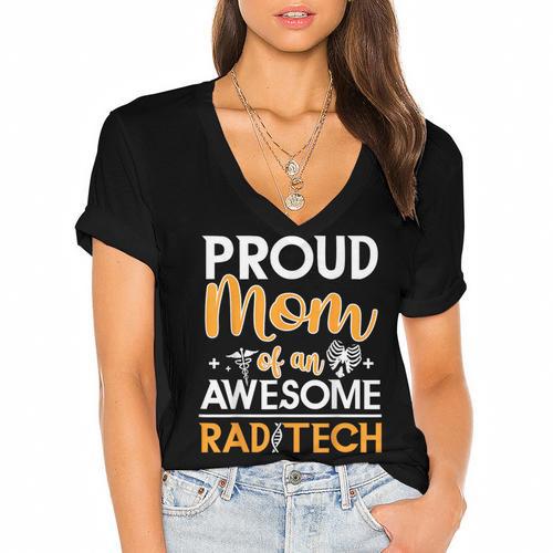 Proud Mom Of An Awesome Rad Tech Graduation Matching Family Women's Jersey Short Sleeve Deep V-Neck Tshirt - Best Gift Smart