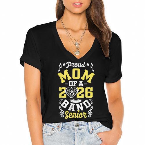 Proud Mom Of a Band Senior 2026 Graduation Women's Jersey Short Sleeve Deep V-Neck Tshirt				 - Best Gift Smart