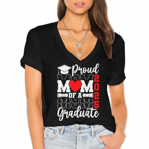 Proud Mom Of a Class Of 2025 Graduate Senior Mom Graduation Women's Jersey Short Sleeve Deep V-Neck Tshirt				 - Best Gift Smart