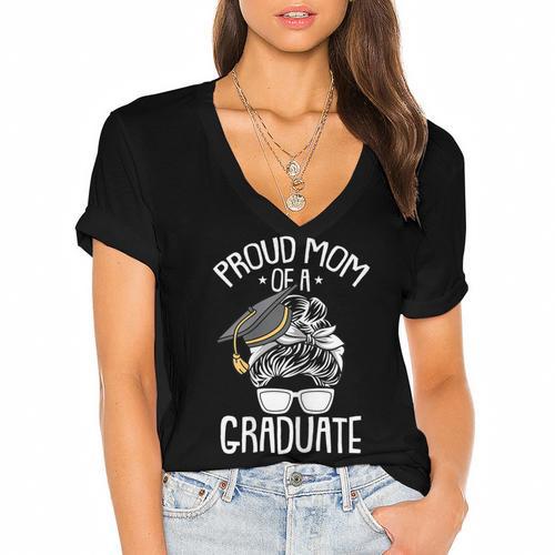 Proud Mom Of A Graduate Graduation Mama Mother Women's Jersey Short Sleeve Deep V-Neck Tshirt				 - Best Gift Smart