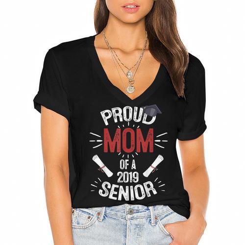 Proud Mom Mother Of a 2019 Graduate TShirt Graduation Women's Jersey Short Sleeve Deep V-Neck Tshirt - Best Gift Smart