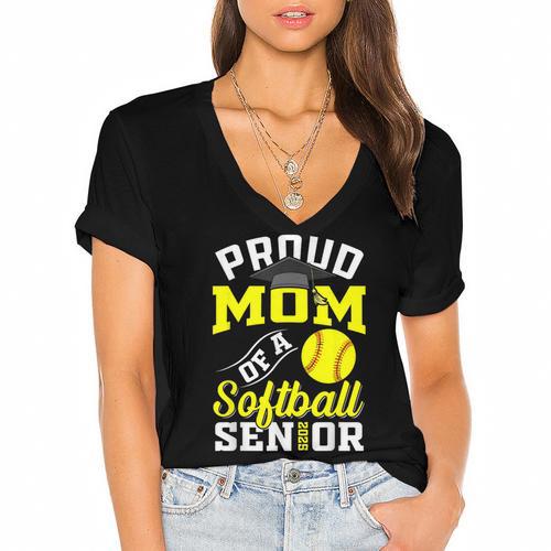Proud Mom Of a Softball Senior Class Of 2025 Graduation Women's Jersey Short Sleeve Deep V-Neck Tshirt				 - Best Gift Smart