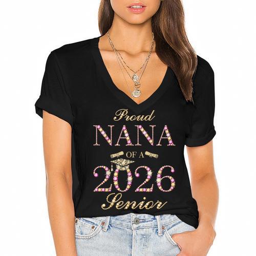 Proud Nana Of A 2026 Senior Graduate Graduation Women's Jersey Short Sleeve Deep V-Neck Tshirt				 - Best Gift Smart