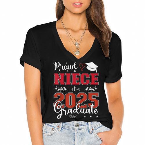 Proud Niece Of a Class Of 2025 Graduate For Graduation Women's Jersey Short Sleeve Deep V-Neck Tshirt				 - Best Gift Smart