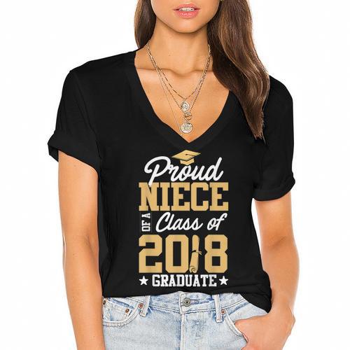 Proud Niece Graduation Shirts For Family 2018 Women's Jersey Short Sleeve Deep V-Neck Tshirt				 - Best Gift Smart