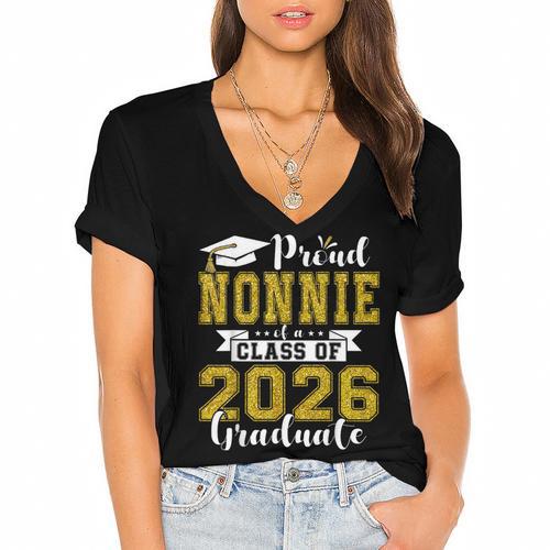 Proud Nonnie Of a Class Of 2026 Graduate Graduation 2026 Women's Jersey Short Sleeve Deep V-Neck Tshirt				 - Best Gift Smart