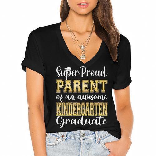 Proud Parent Of Kindergarten Graduate 2024 Graduation Parent Women's Jersey Short Sleeve Deep V-Neck Tshirt				 - Best Gift Smart