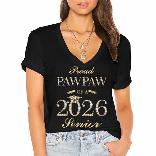 Proud Pawpaw Of A 2026 Senior Graduate Graduation Women's Jersey Short Sleeve Deep V-Neck Tshirt				 - Best Gift Smart