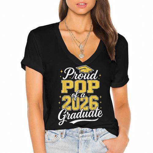 Proud Pop Of A 2026 Graduate Class Of 2026 Graduation Women's Jersey Short Sleeve Deep V-Neck Tshirt				 - Best Gift Smart