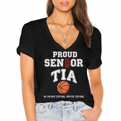 Proud Senior Tia 2026 Graduation Basketball Player Women's Jersey Short Sleeve Deep V-Neck Tshirt				 - Best Gift Smart