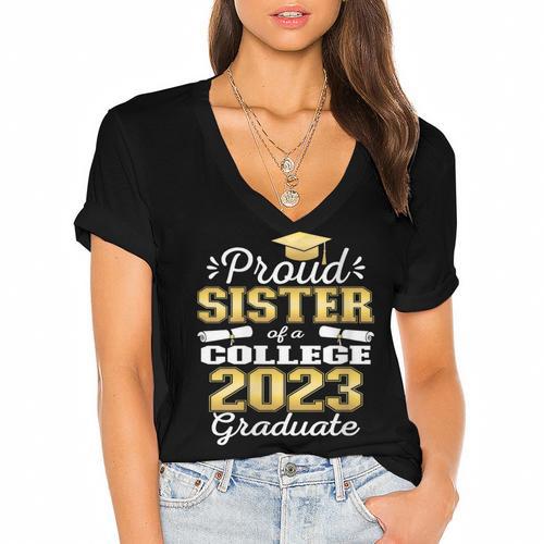 Proud Sister Of 2023 College Graduate Family 23 Graduation Women's Jersey Short Sleeve Deep V-Neck Tshirt				 - Best Gift Smart
