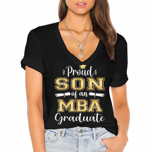 Proud Son Of 2023 Class MBA Graduate Family Graduation Women's Jersey Short Sleeve Deep V-Neck Tshirt				 - Best Gift Smart