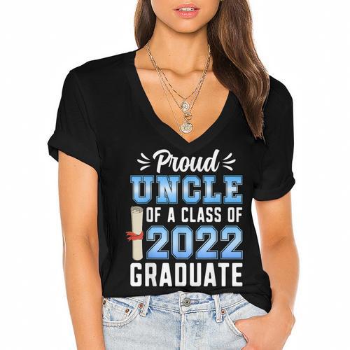 Proud Uncle Of A Class Of 2022 Graduate 22 Senior Graduation Women's Jersey Short Sleeve Deep V-Neck Tshirt				 - Best Gift Smart