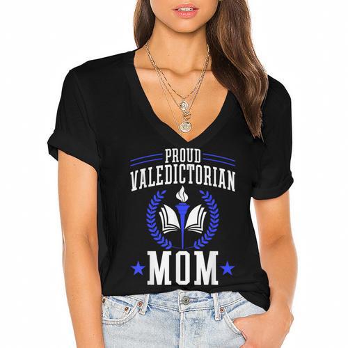 Proud Valedictorian Mom Graduation Grad Mom Class Of 2025 Women's Jersey Short Sleeve Deep V-Neck Tshirt				 - Best Gift Smart