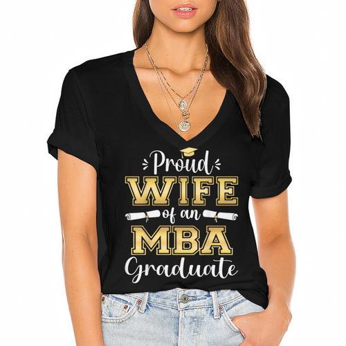 Proud Wife Of 2023 Class MBA Graduate Family Graduation Women's Jersey Short Sleeve Deep V-Neck Tshirt				 - Best Gift Smart