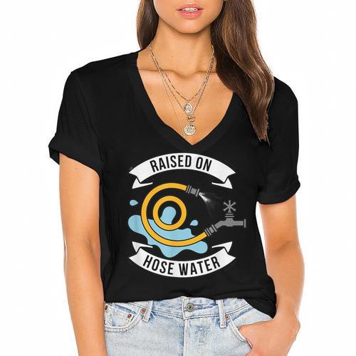 Raised On Hose Water Nostalgia Saying Women's Jersey Short Sleeve Deep V-Neck Tshirt - Figerry