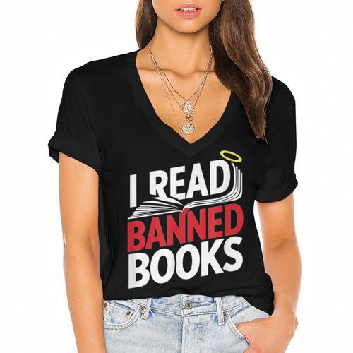 I Read Banned Books Defiant And Bold Women's Jersey Short Sleeve Deep V-Neck Tshirt - Bookorys AU